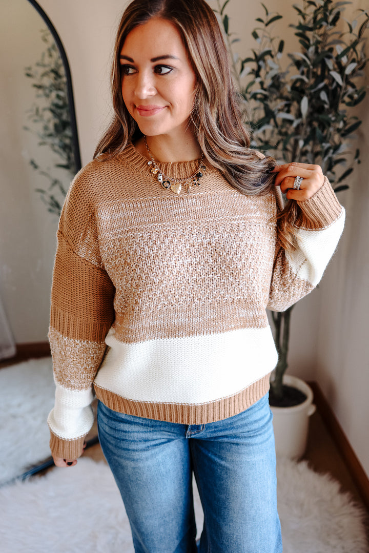 Jillian Colorblock Striped Sweater - Taupe