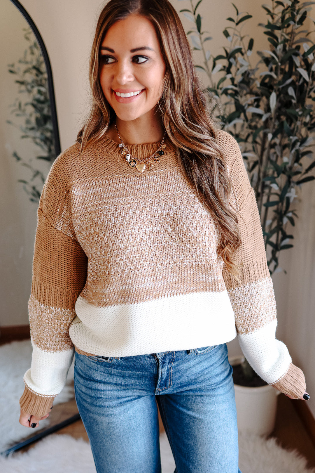 Jillian Colorblock Striped Sweater - Taupe