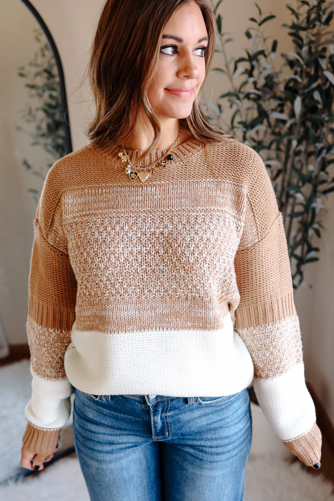 Jillian Colorblock Striped Sweater - Taupe