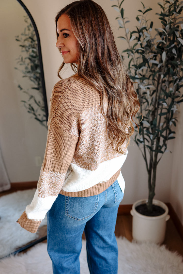Jillian Colorblock Striped Sweater - Taupe