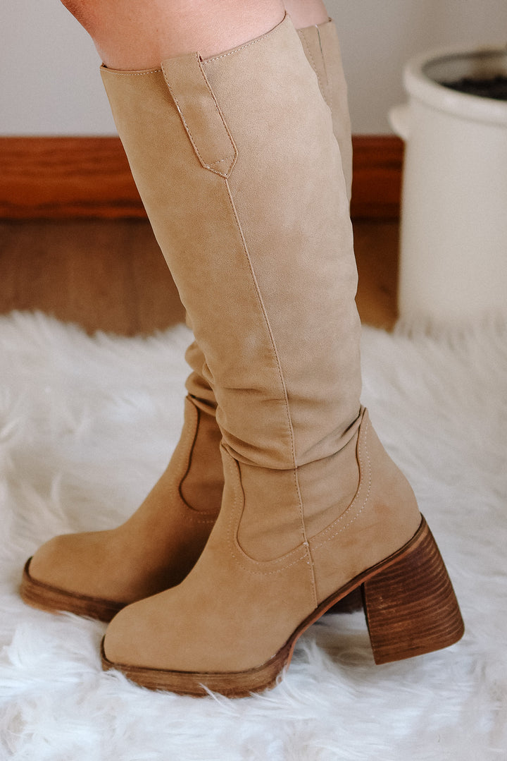 Alyssa Chunky Tall Boots - Toffee Suede