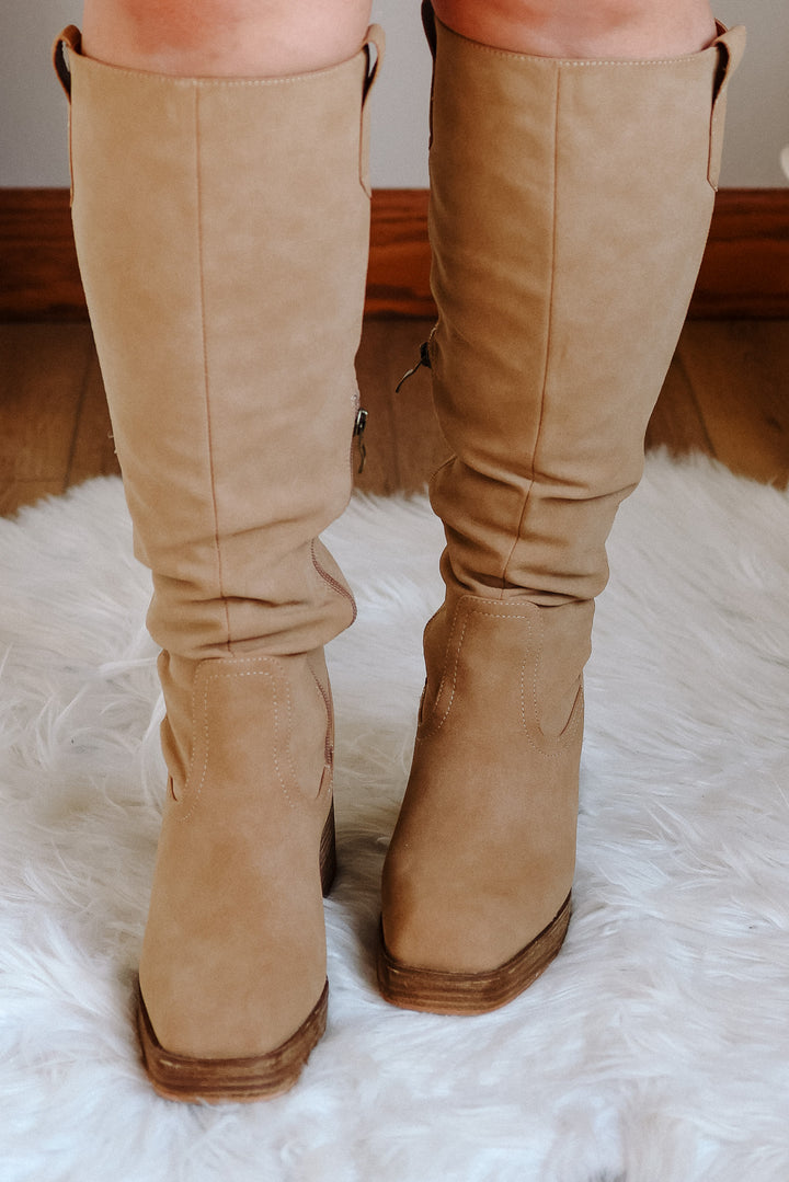 Alyssa Chunky Tall Boots - Toffee Suede