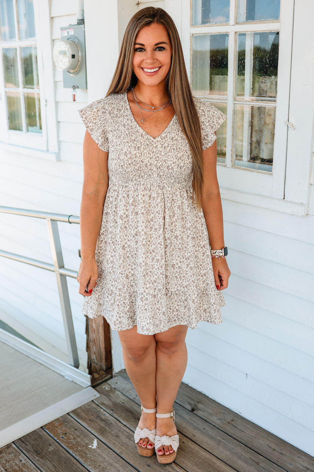 Andie Smocked Babydoll Dress - Taupe
