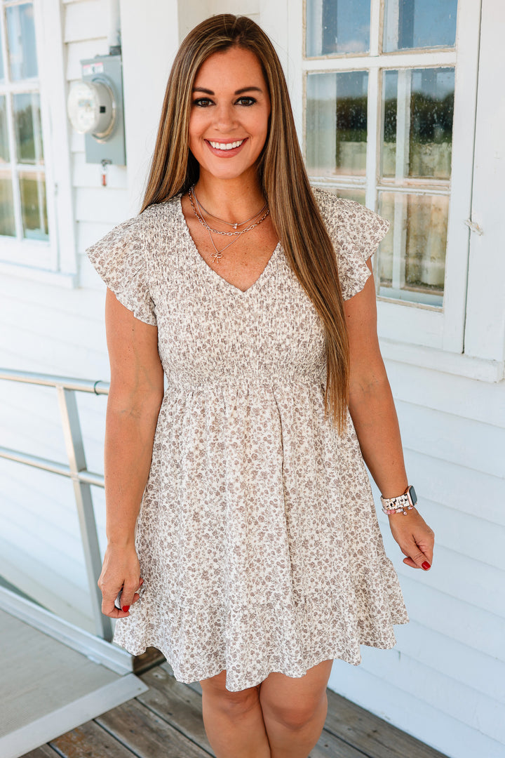 Andie Smocked Babydoll Dress - Taupe