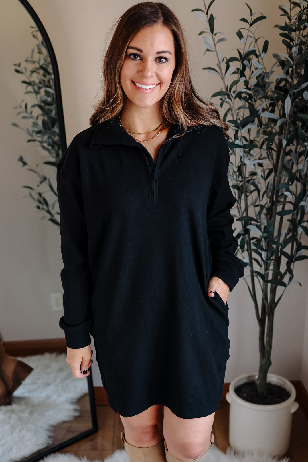 Jersey Lounge Sweatshirt Dress - Black