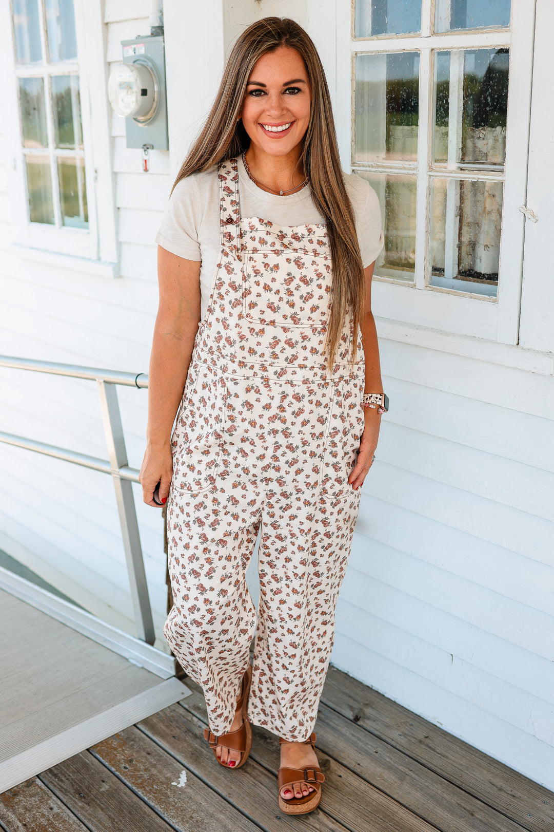 Cove Floral Barrel Overalls
