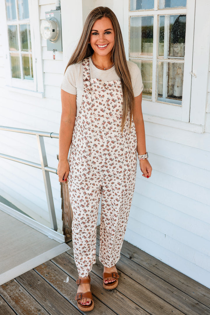 Cove Floral Barrel Overalls