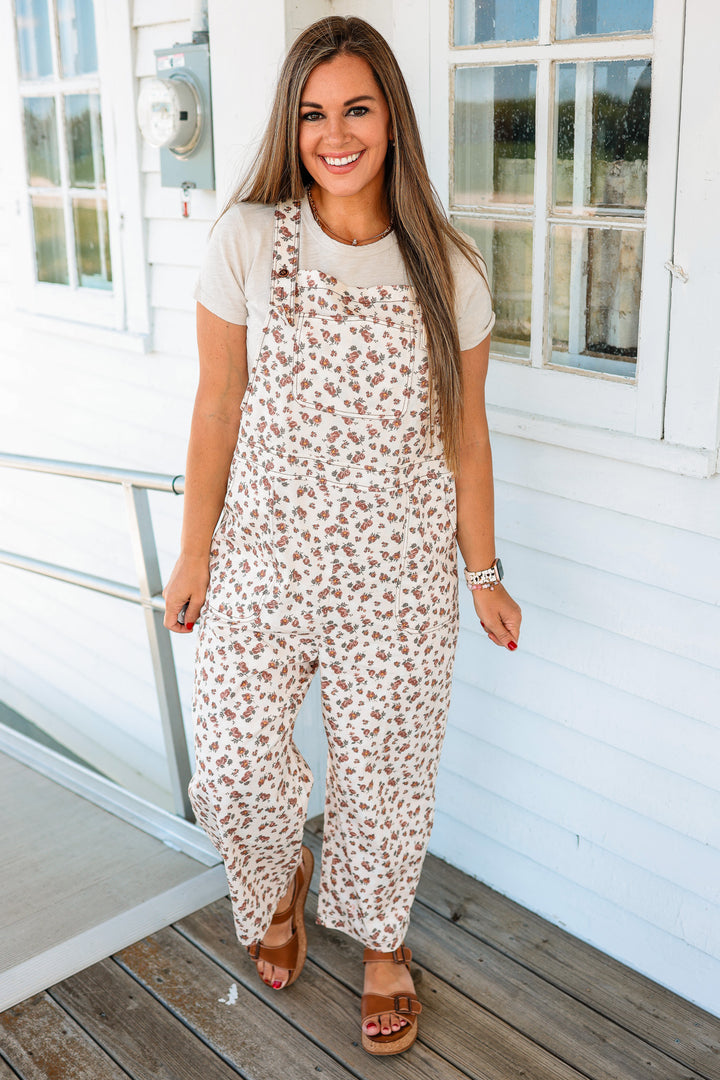 Cove Floral Barrel Overalls