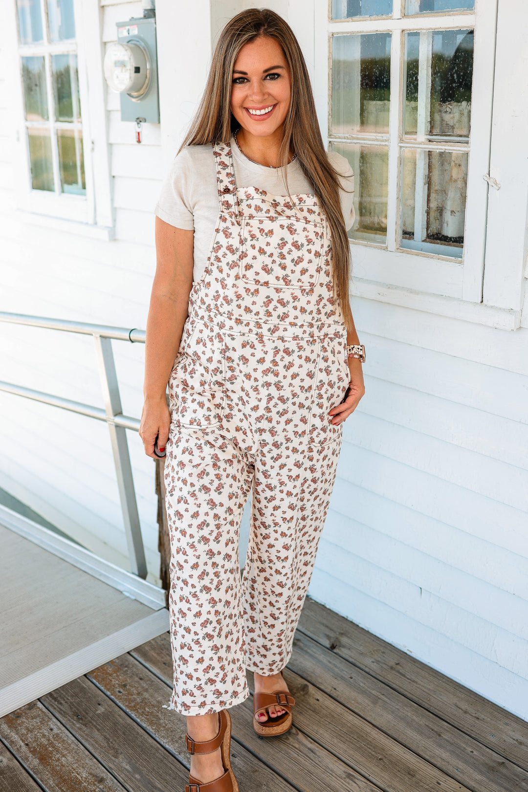 Cove Floral Barrel Overalls