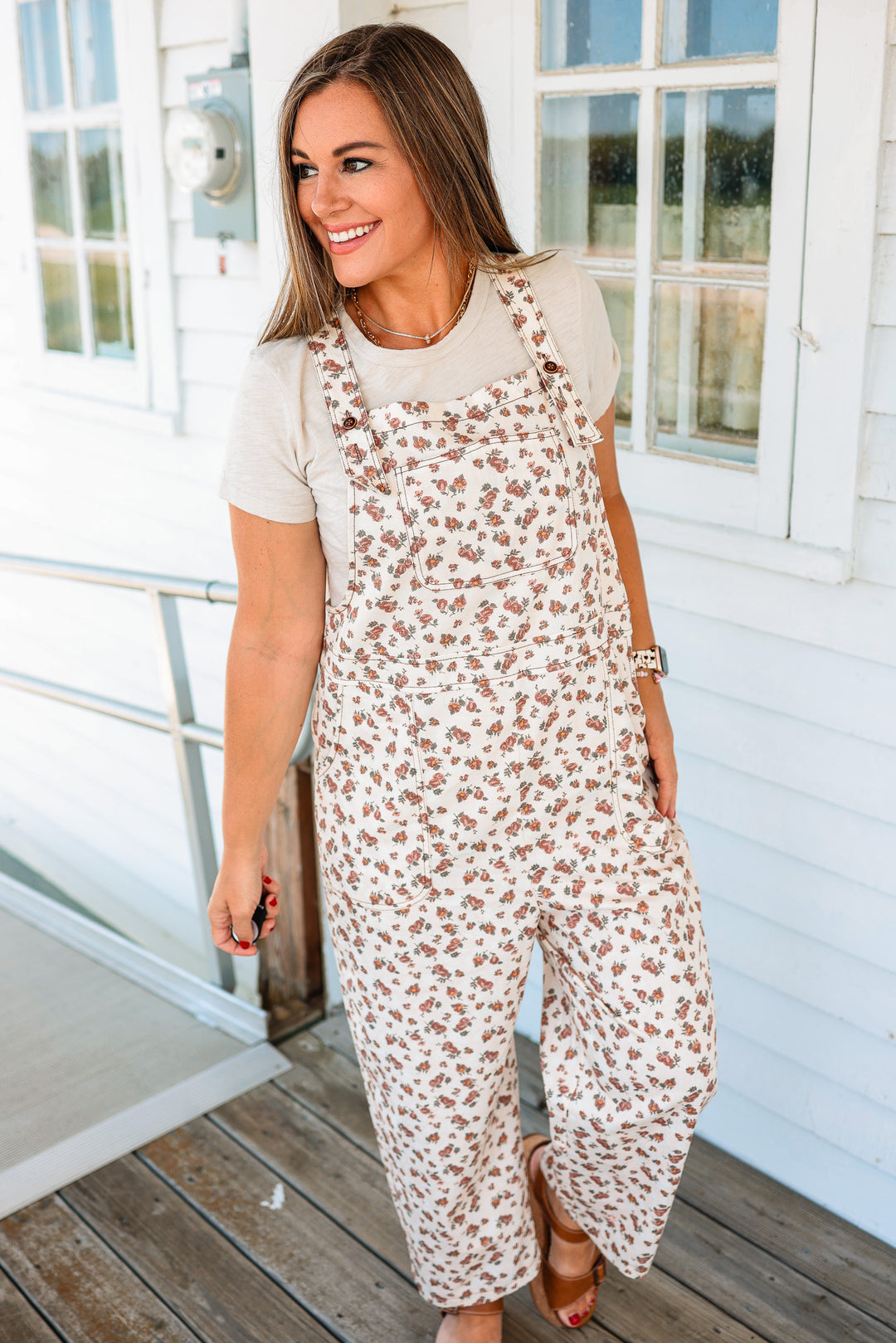 Cove Floral Barrel Overalls