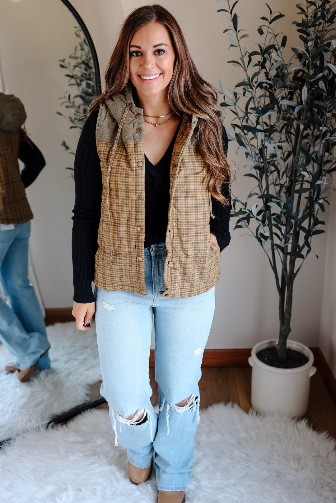 Trisha Corduroy Plaid Vest - Mustard