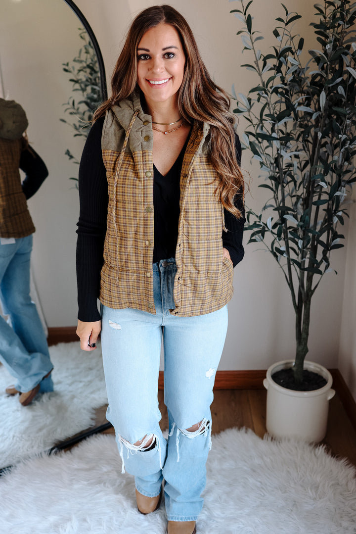 Trisha Corduroy Plaid Vest - Mustard
