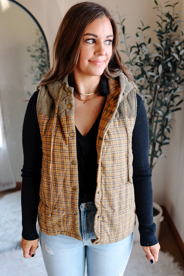 Trisha Corduroy Plaid Vest - Mustard
