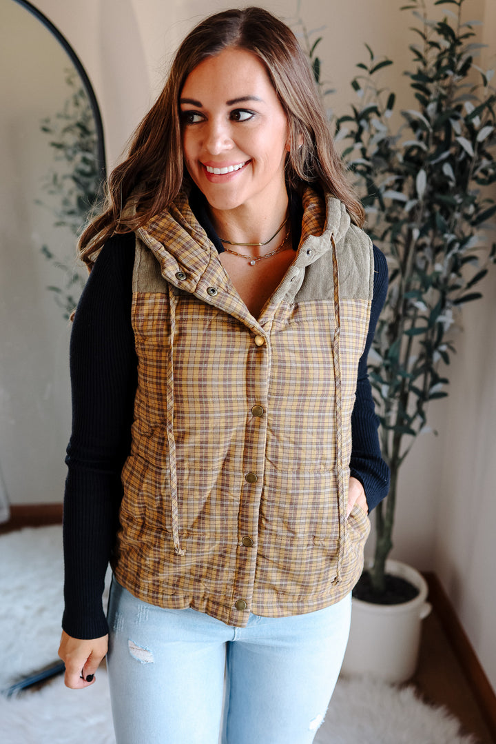 Trisha Corduroy Plaid Vest - Mustard
