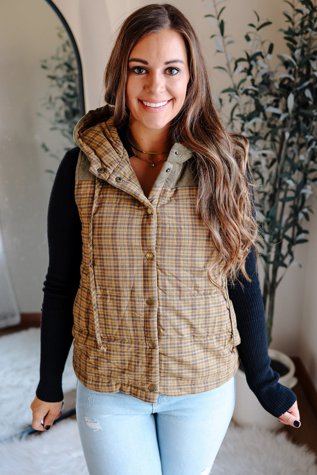Trisha Corduroy Plaid Vest - Mustard