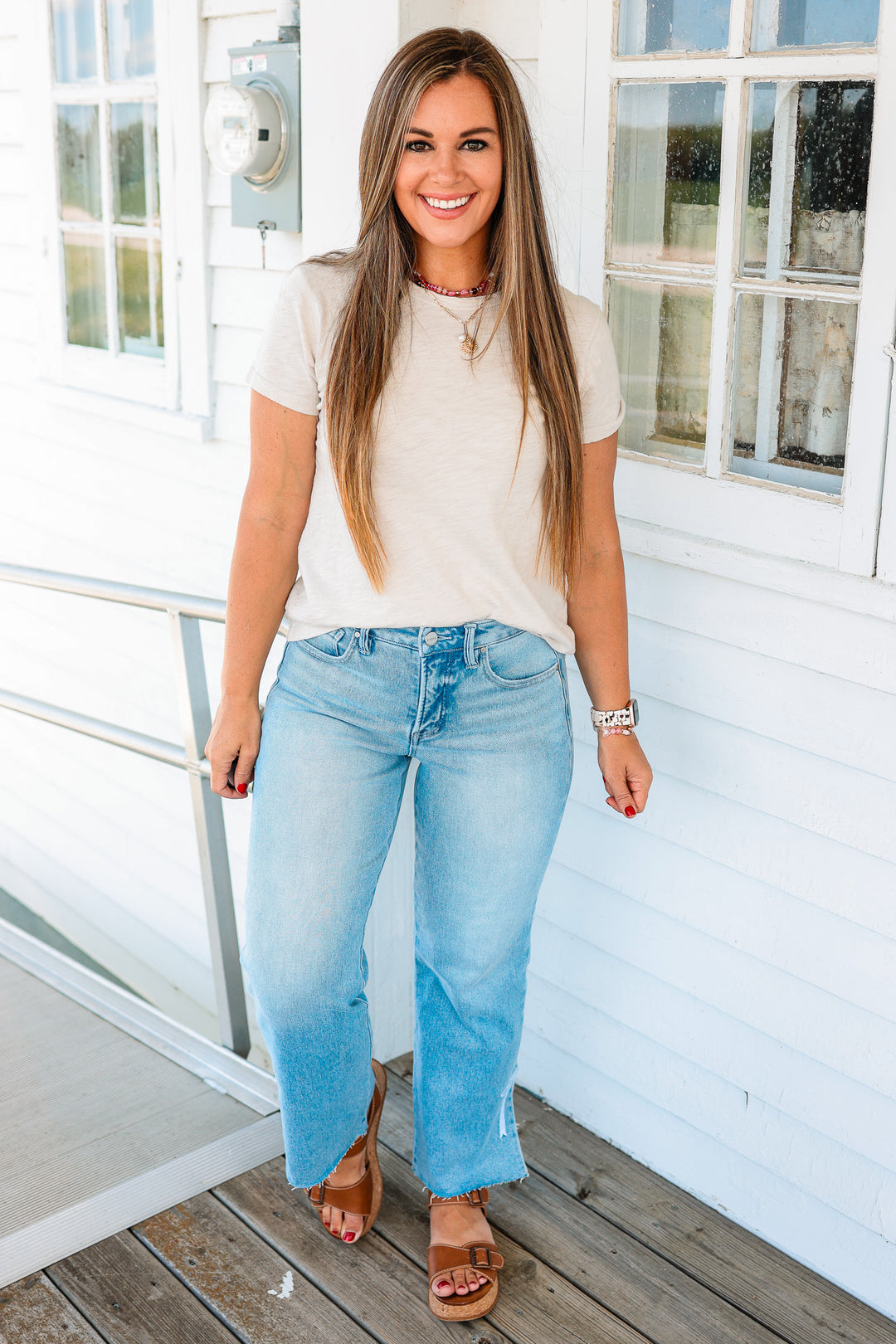 RISEN: Jules Crop Side Slit Ribbon Embroidered Jeans