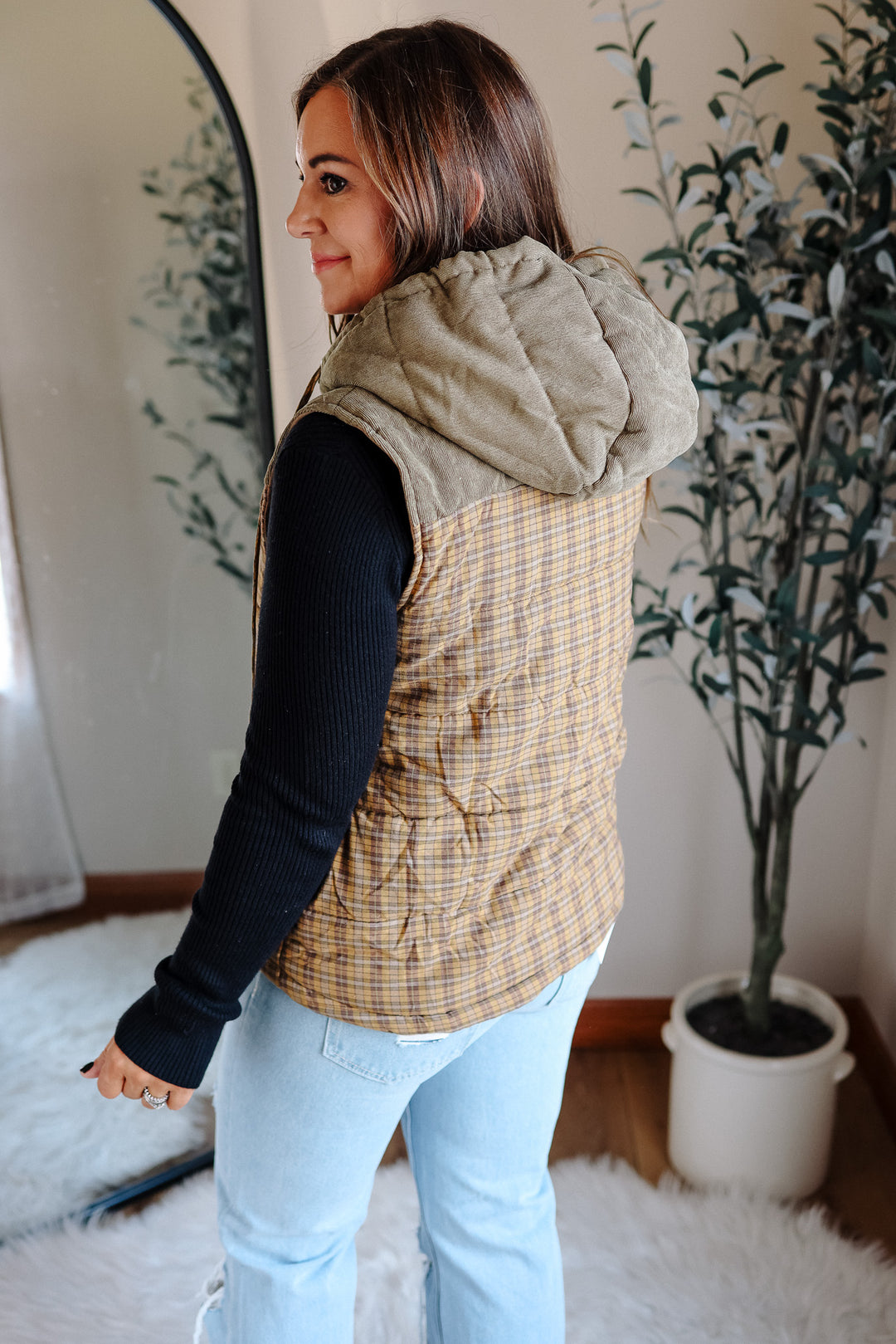 Trisha Corduroy Plaid Vest - Mustard