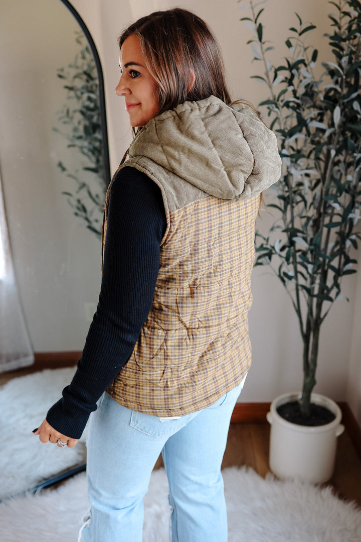 Trisha Corduroy Plaid Vest - Mustard