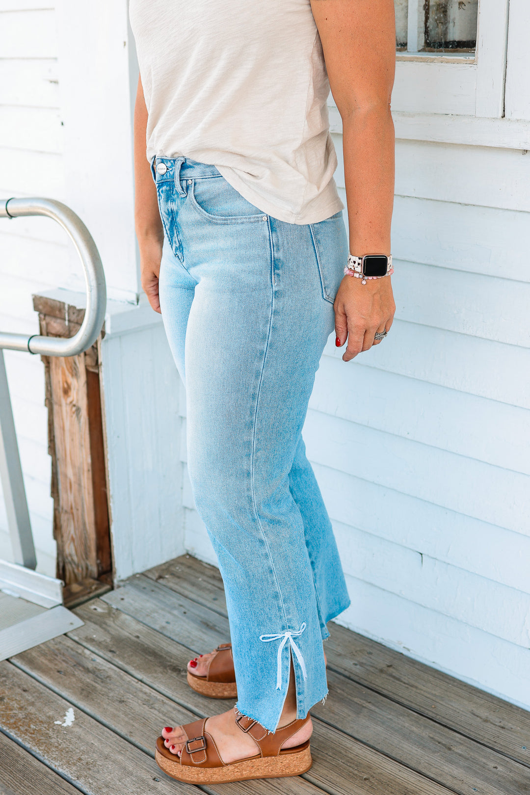 RISEN: Jules Crop Side Slit Ribbon Embroidered Jeans