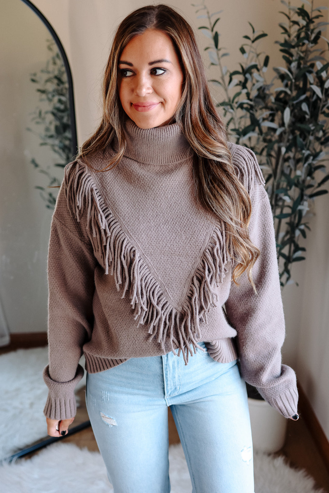 Gracie Fringe Sweater - Mocha