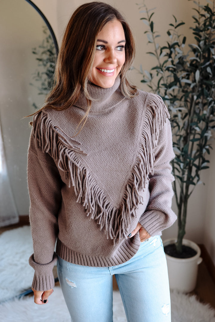 Gracie Fringe Sweater - Mocha
