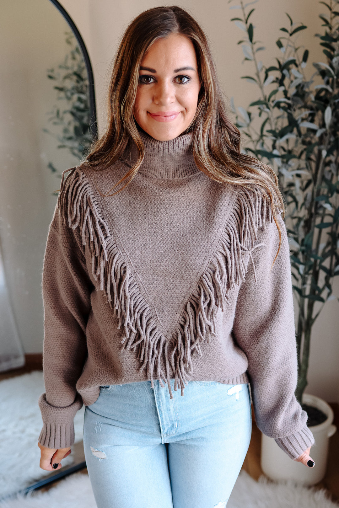 Gracie Fringe Sweater - Mocha