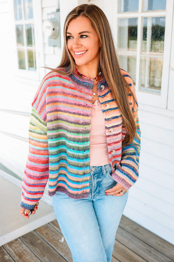 Tate Rainbow Button Up Cardigan - Purple