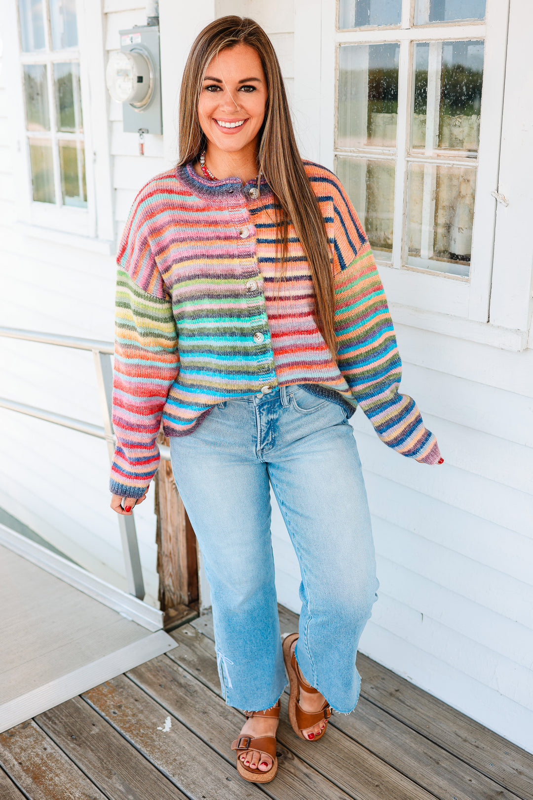 Tate Rainbow Button Up Cardigan - Purple