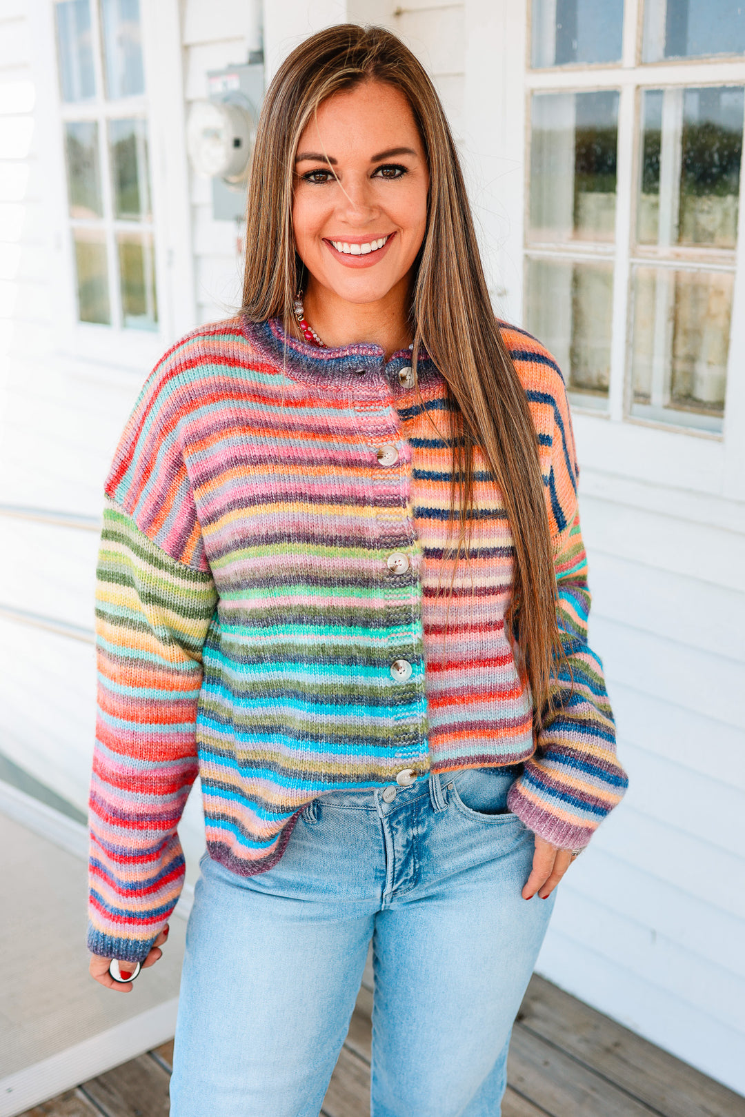 Tate Rainbow Button Up Cardigan - Purple