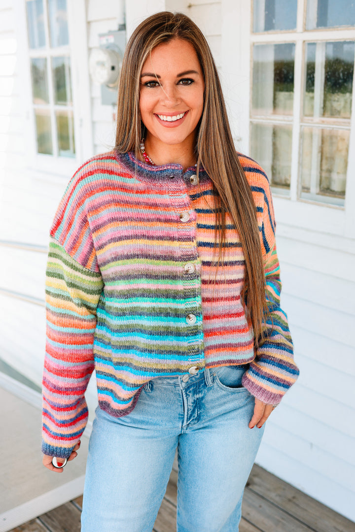 Tate Rainbow Button Up Cardigan - Purple