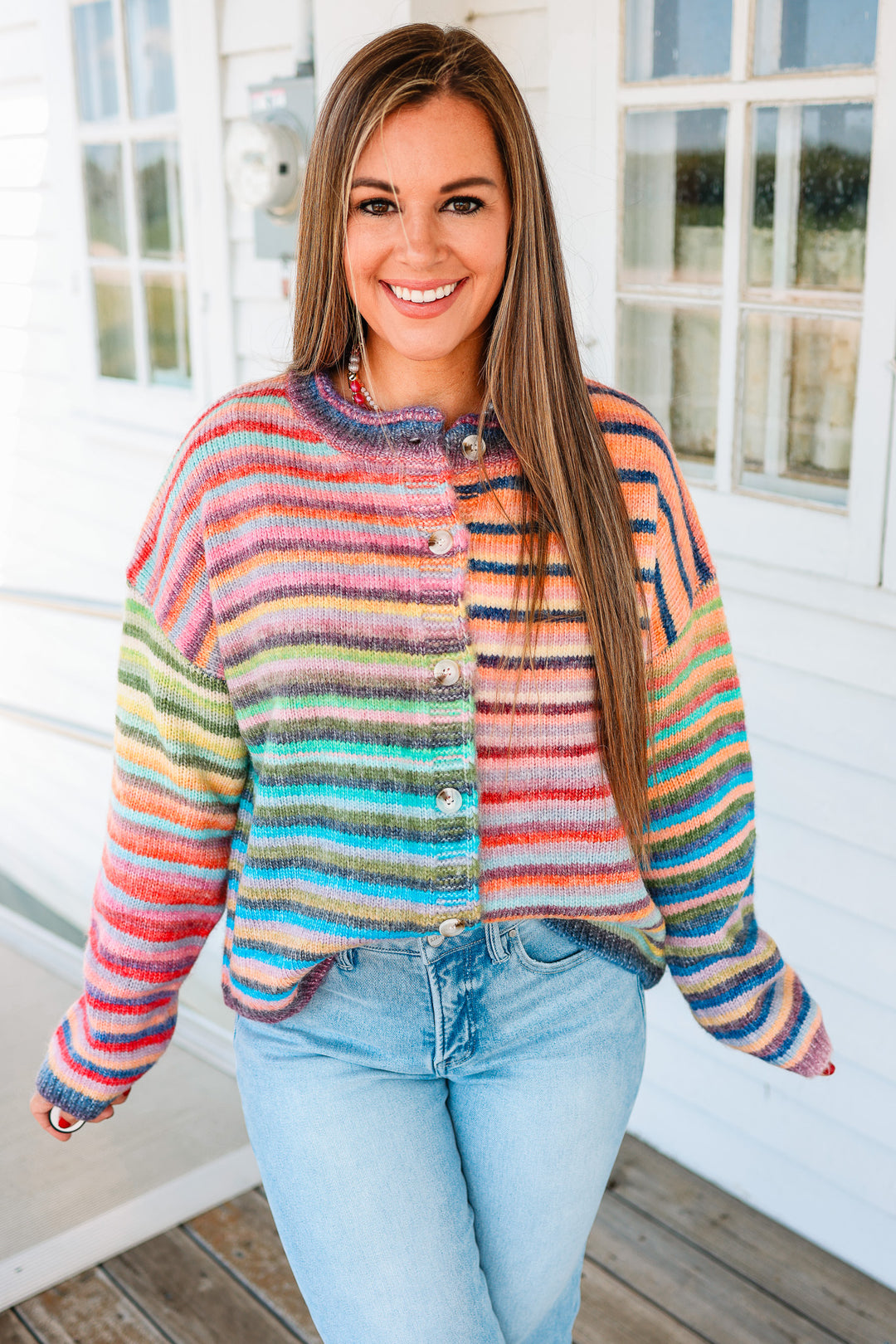 Tate Rainbow Button Up Cardigan - Purple