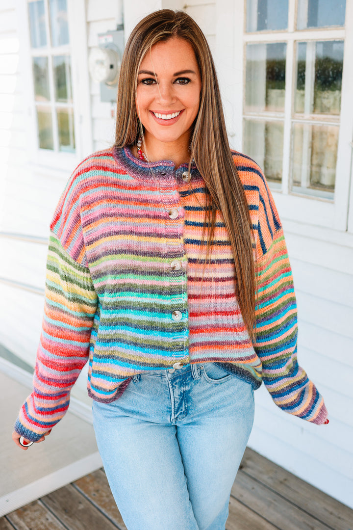 Tate Rainbow Button Up Cardigan - Purple