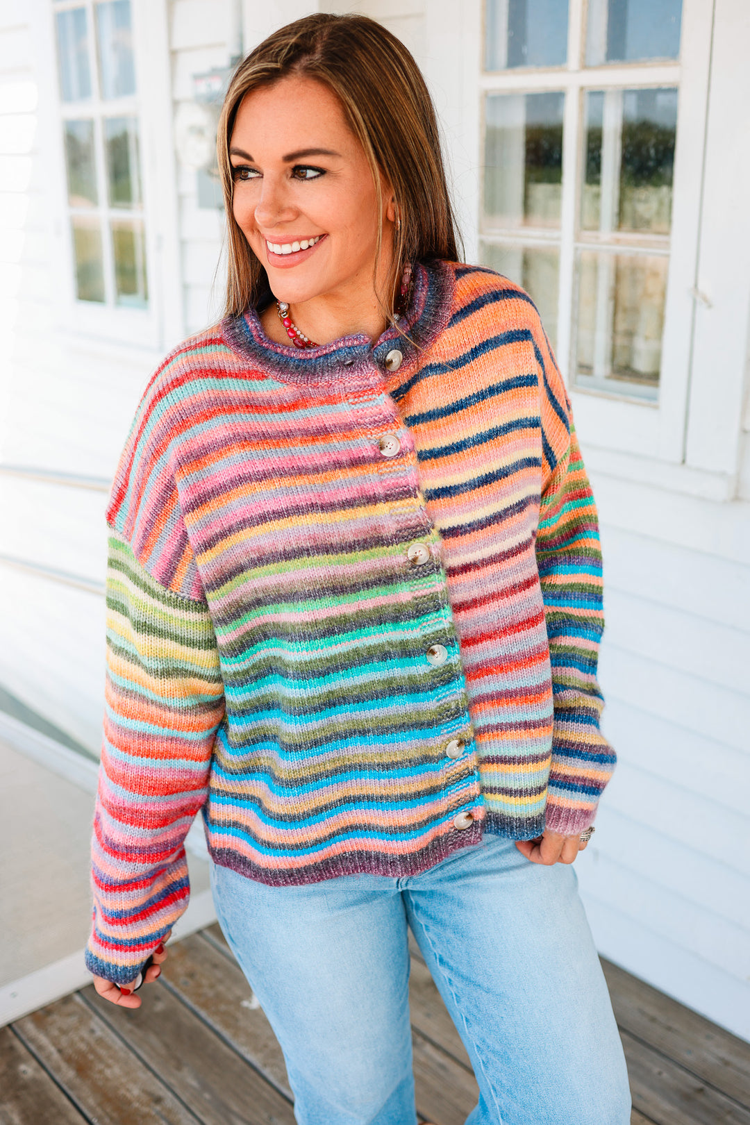 Tate Rainbow Button Up Cardigan - Purple
