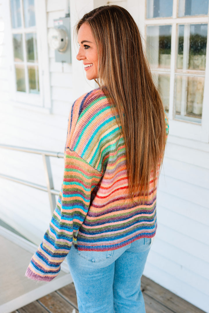 Tate Rainbow Button Up Cardigan - Purple