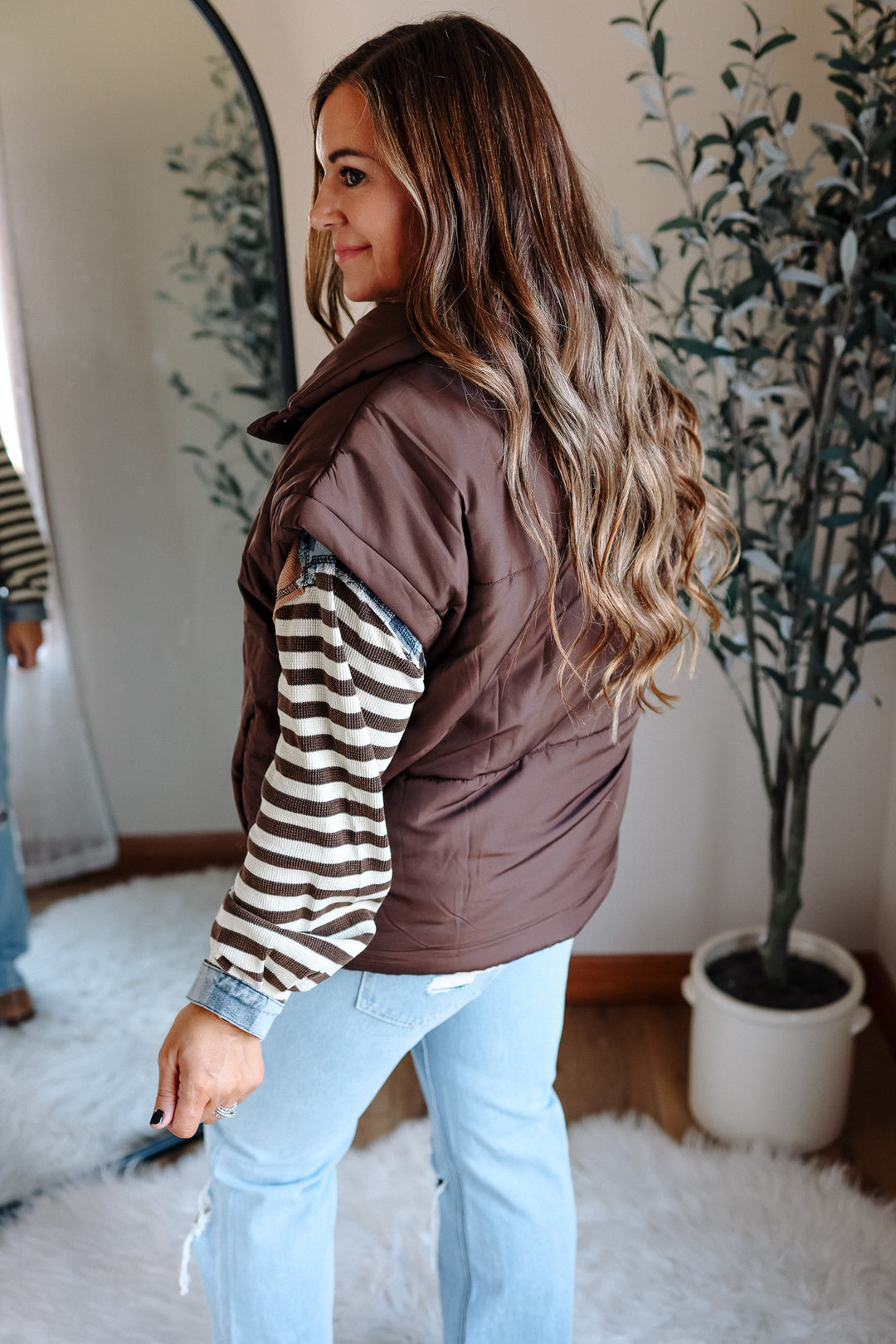 Sammi Snap Button Puffer Vest - Dark Brown