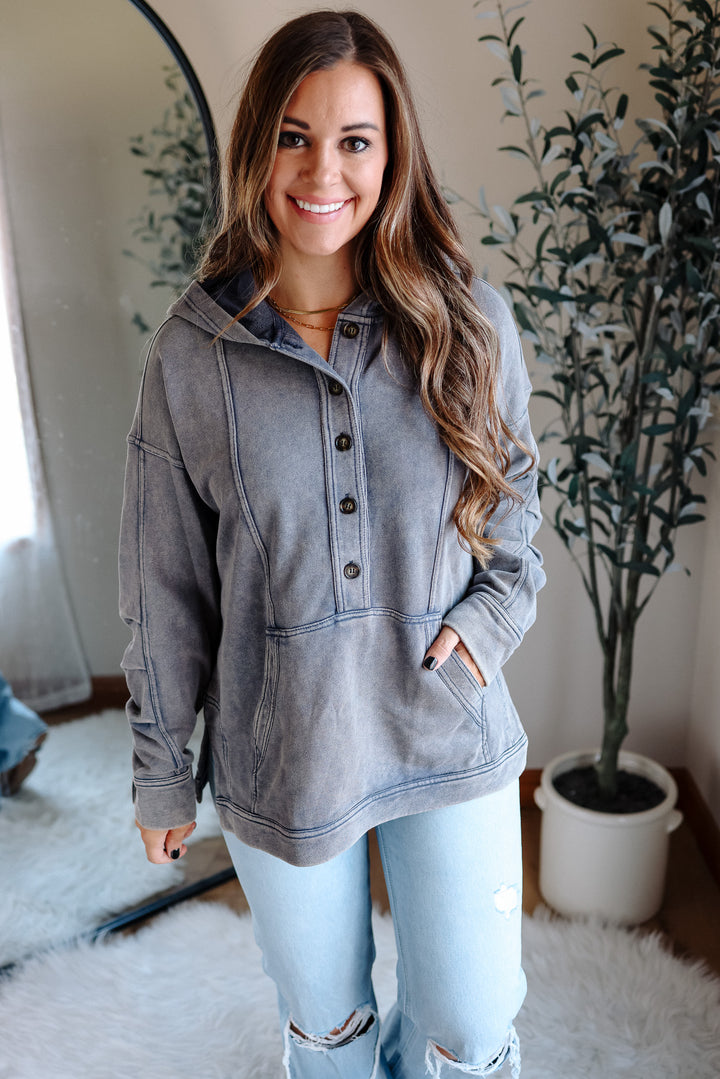 Elowyn Washed Tunic Hooded Top - Denim