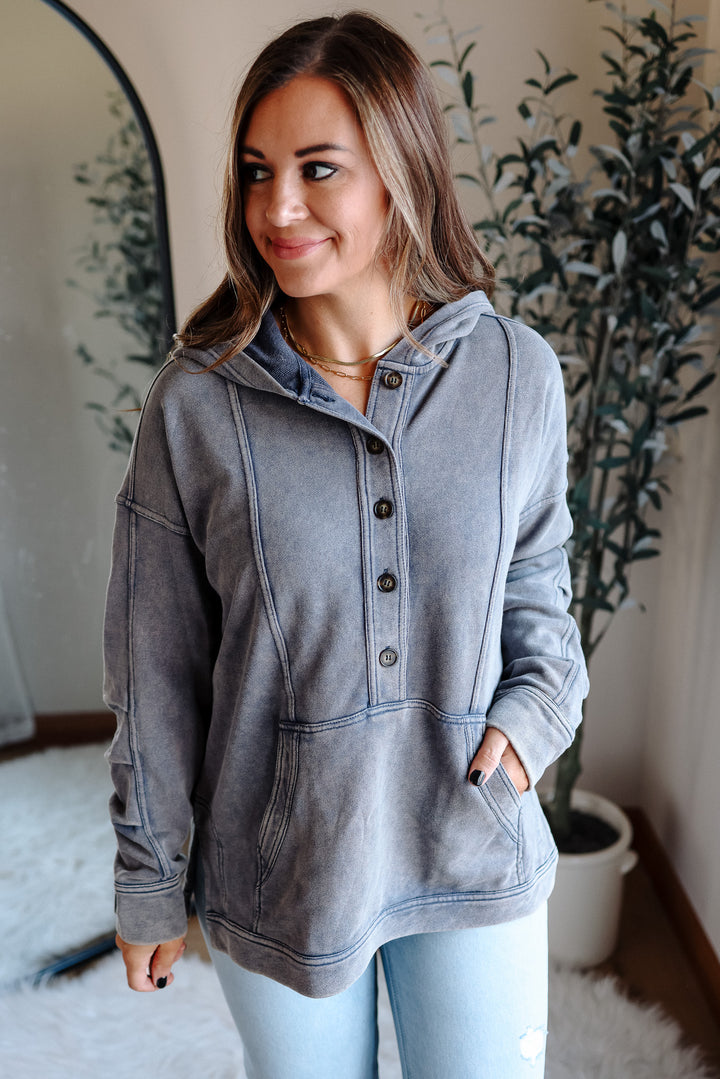 Elowyn Washed Tunic Hooded Top - Denim