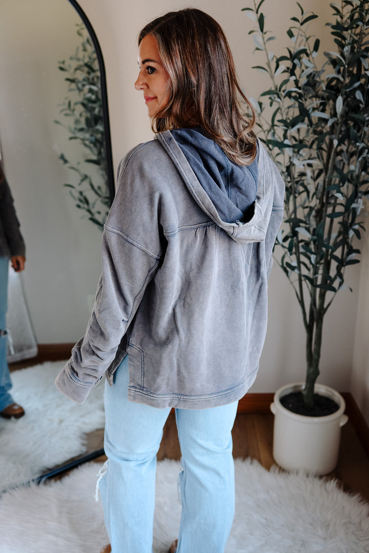 Elowyn Washed Tunic Hooded Top - Denim