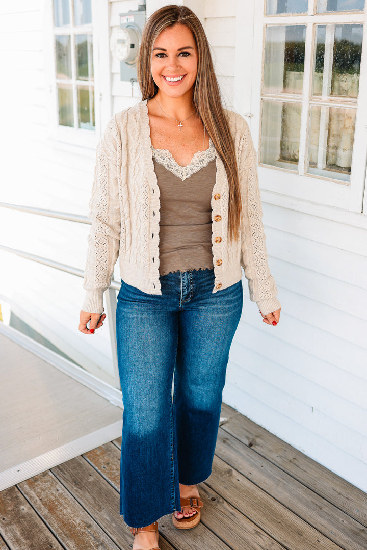 Cameryn Cable Knit Cardigan - Natural