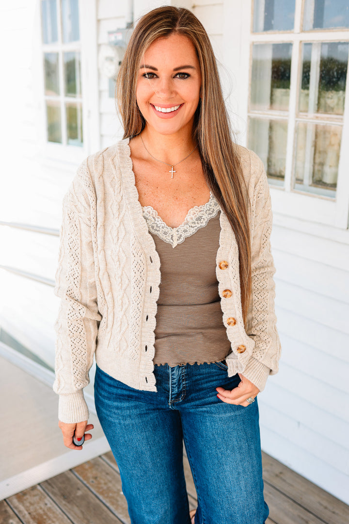 Cameryn Cable Knit Cardigan - Natural