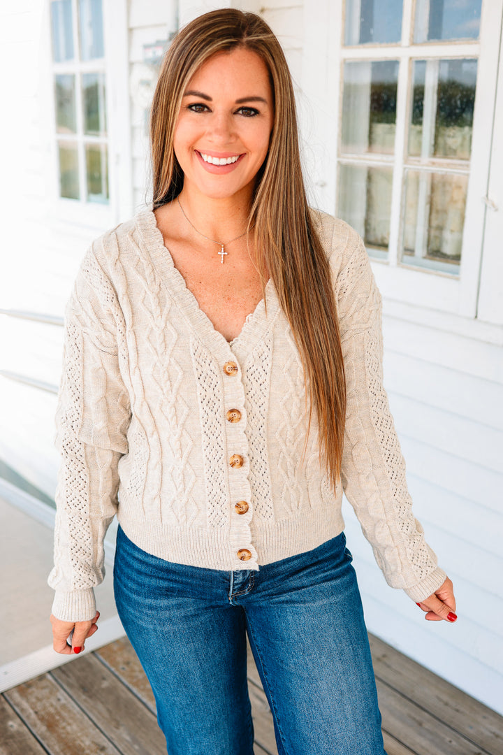 Cameryn Cable Knit Cardigan - Natural