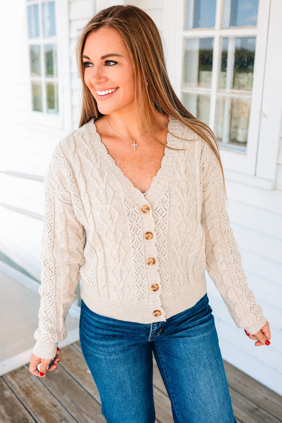 Cameryn Cable Knit Cardigan - Natural