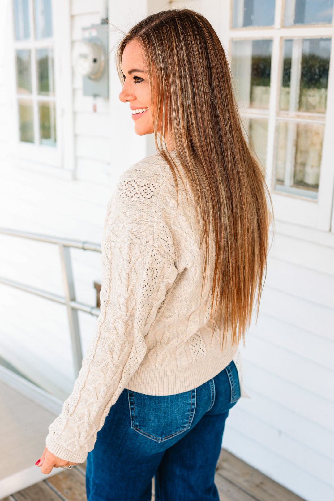 Cameryn Cable Knit Cardigan - Natural