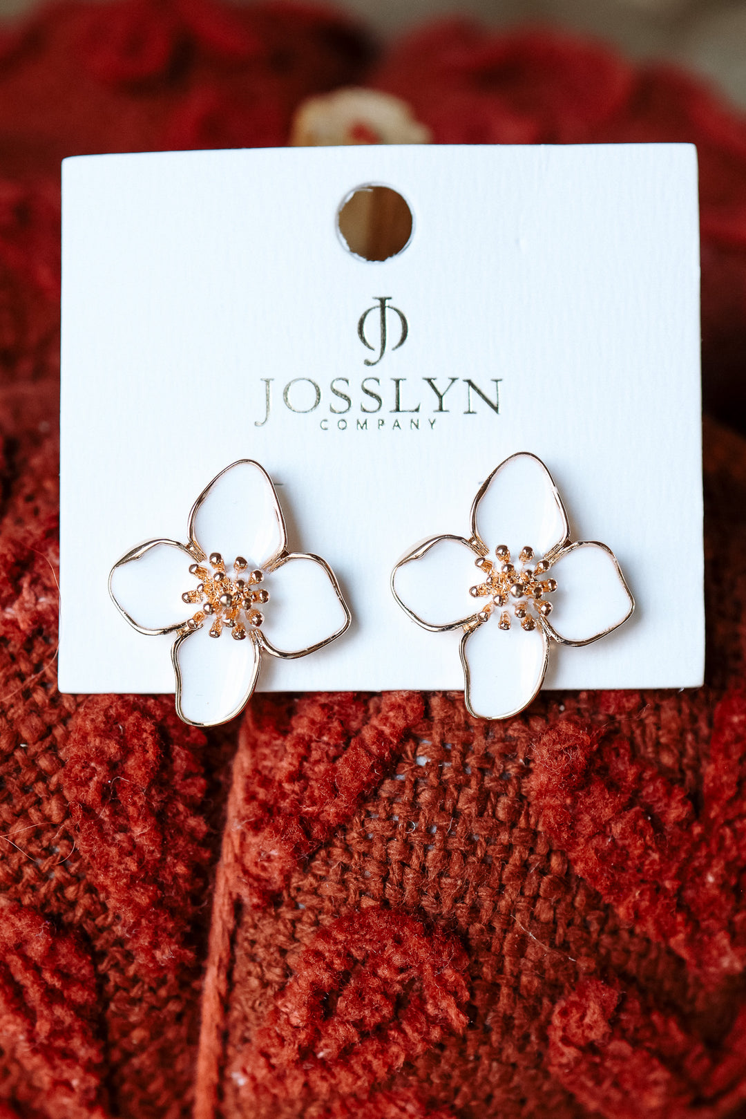 White on Gold Flower Stud Earrings