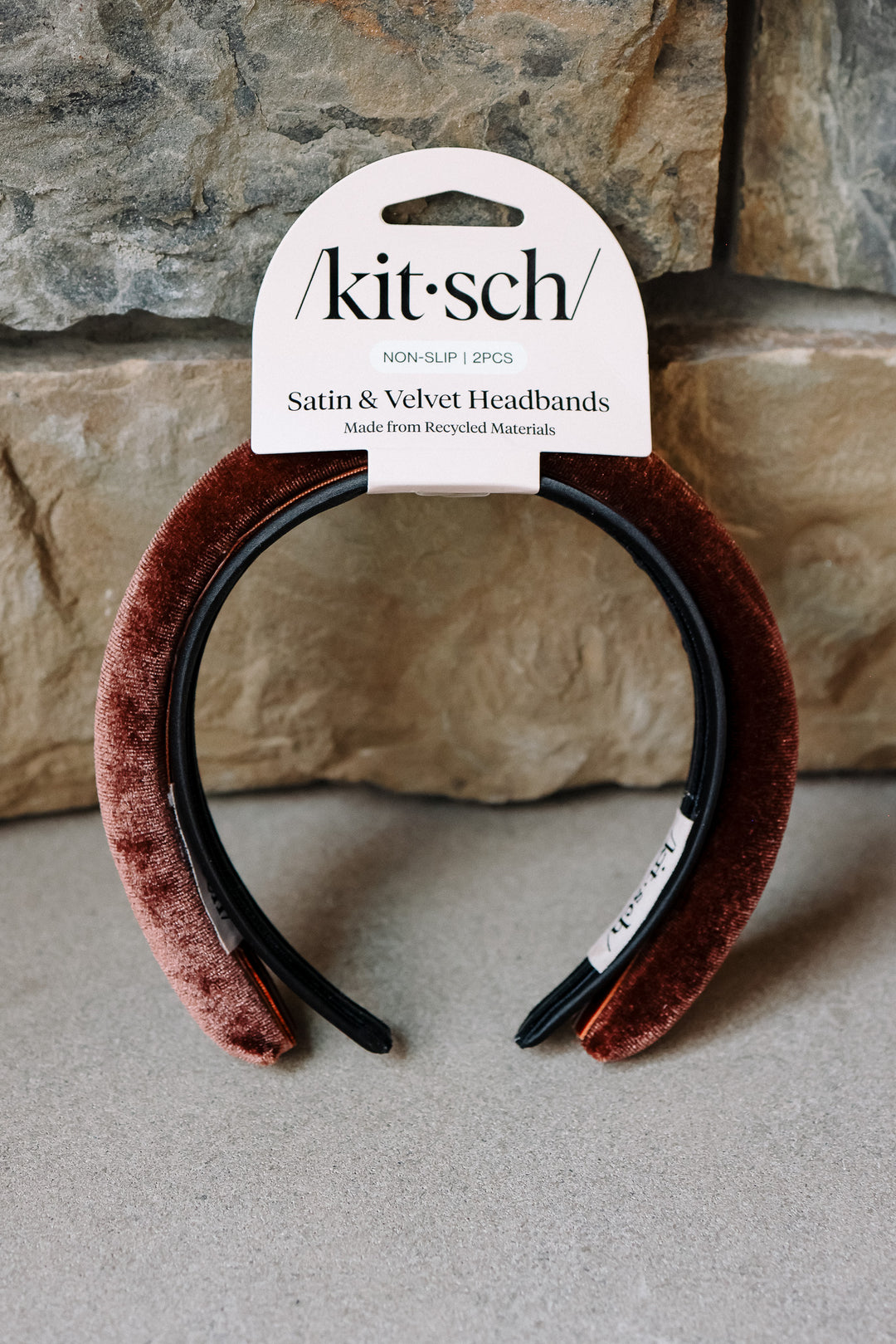 Recycled Fabric Satin & Velvet Headbands 2pc Set - Black/Choco