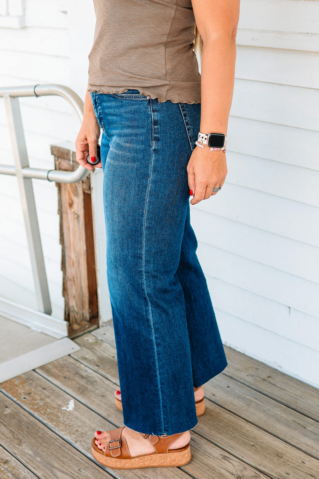 RISEN: Dane Tummy Control Wide Crop Dark Wash Jeans