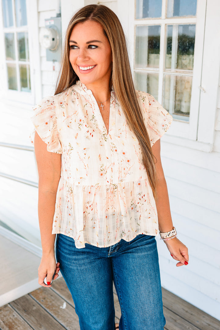 Morgan Ruffle Sleeve Peplum Top