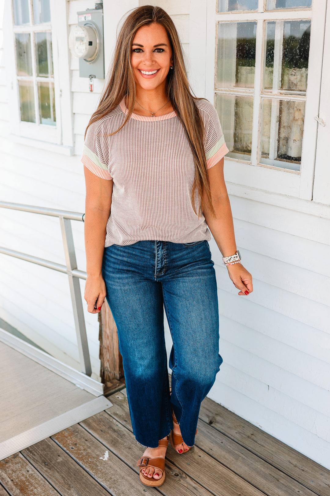 Ollie Ribbed Short Sleeve Top - Mocha