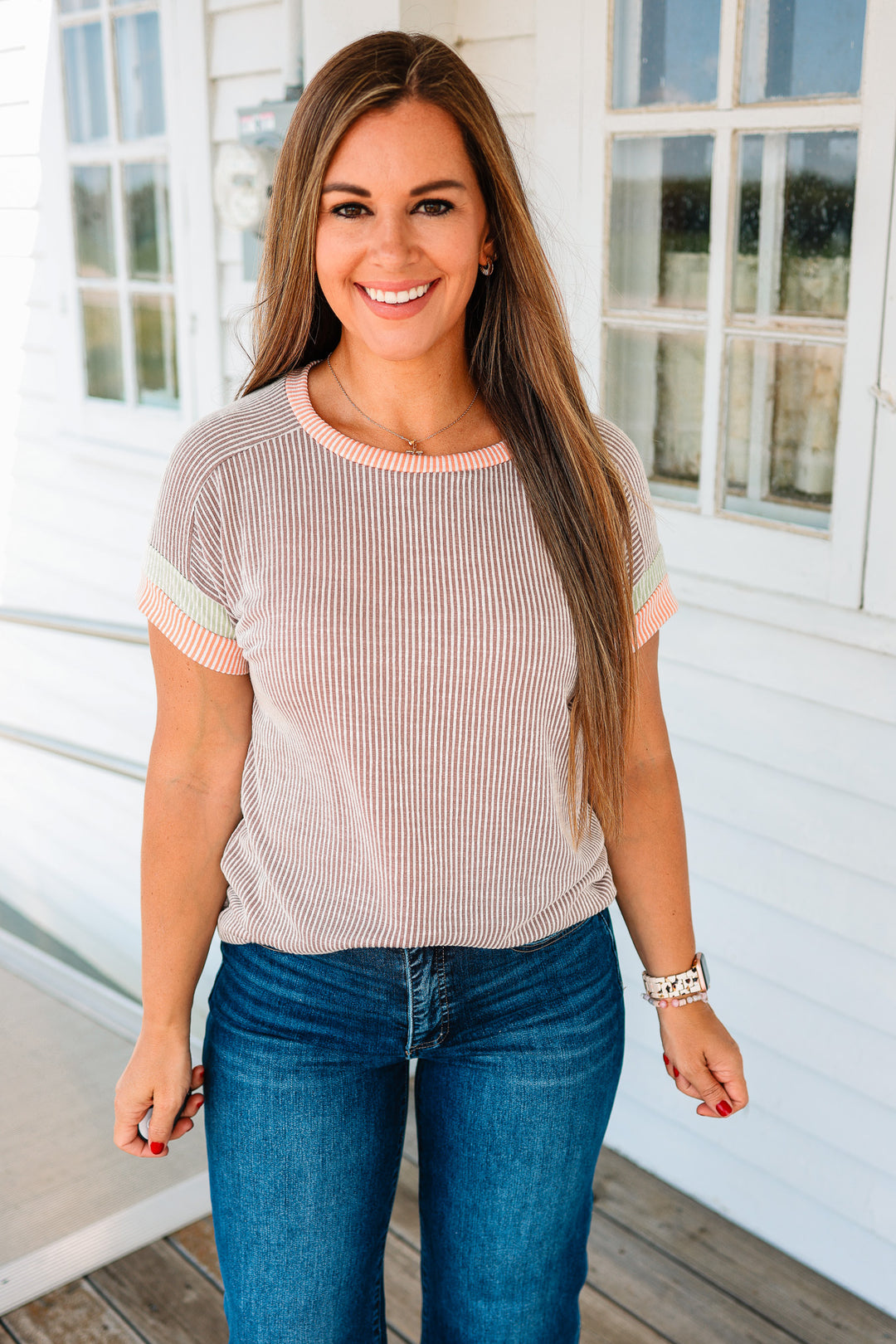 Ollie Ribbed Short Sleeve Top - Mocha