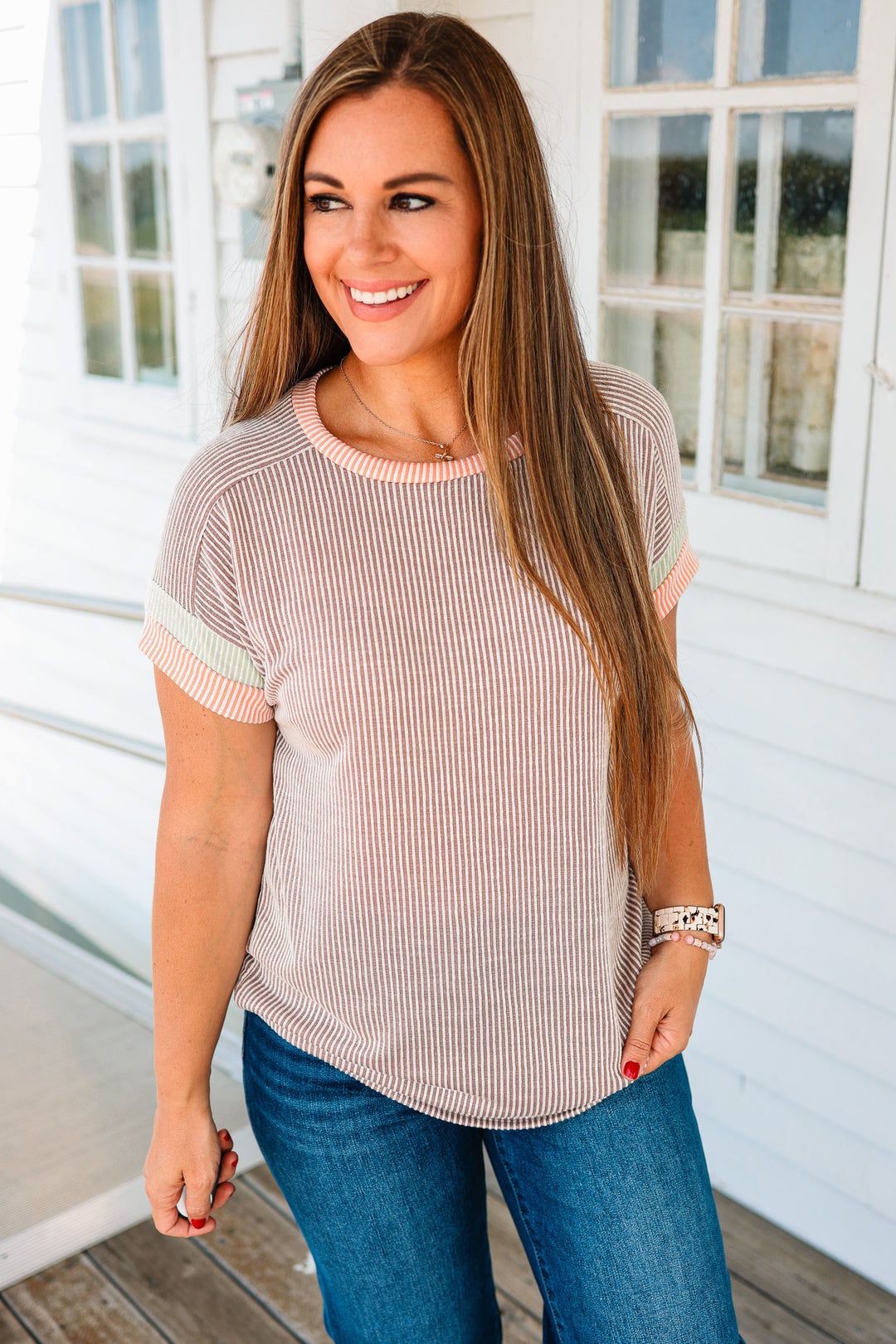 Ollie Ribbed Short Sleeve Top - Mocha